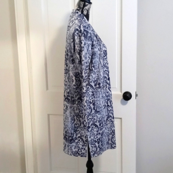 🆕️ 💙HTF Clara Sunwoo💙 - Blue/Gray Scroll Filigree Open Front Cardigan Jacket - Picture 7 of 15